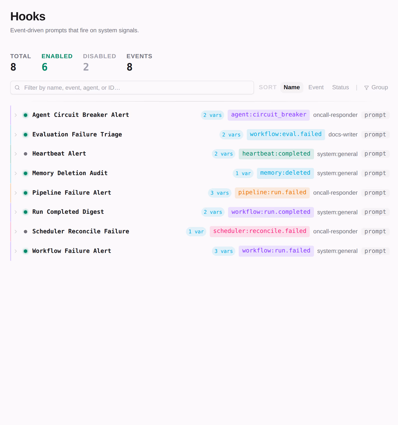 Event-driven hooks: what fires on which engine event.
