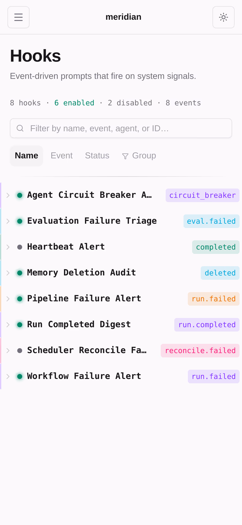 Event-driven hooks: what fires on which engine event.