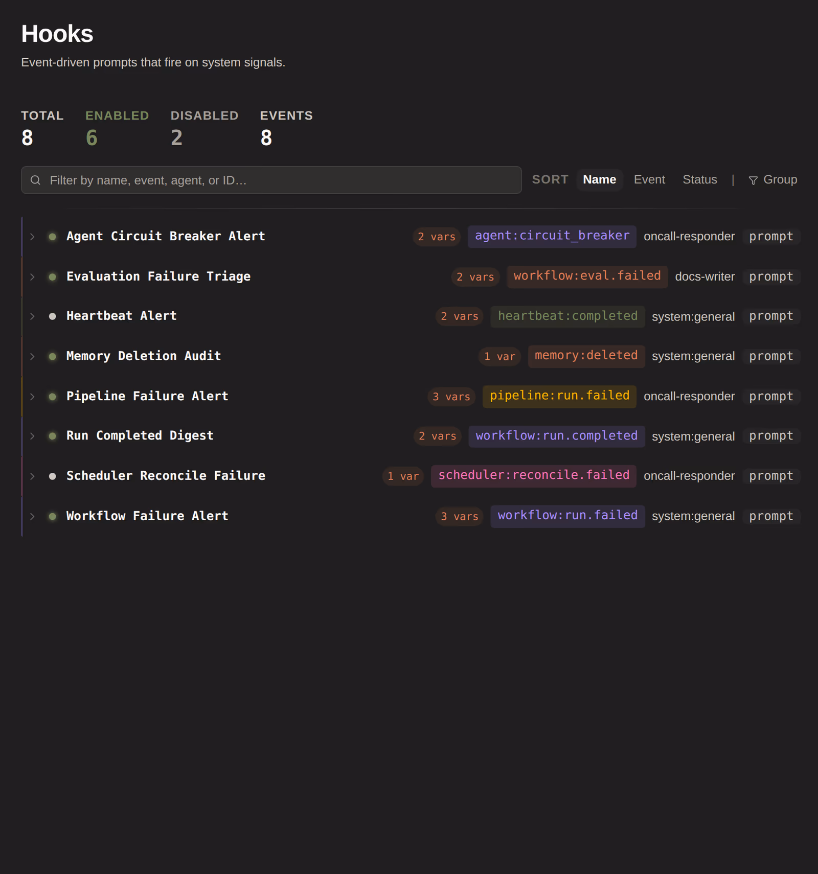 Event-driven hooks: what fires on which engine event.