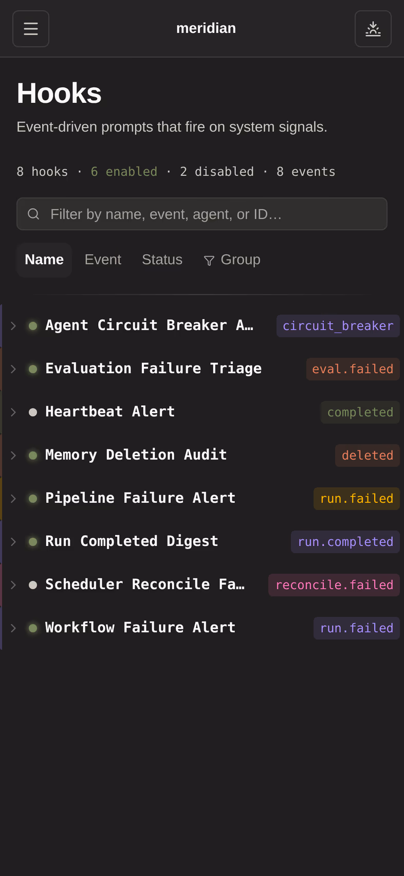 Event-driven hooks: what fires on which engine event.