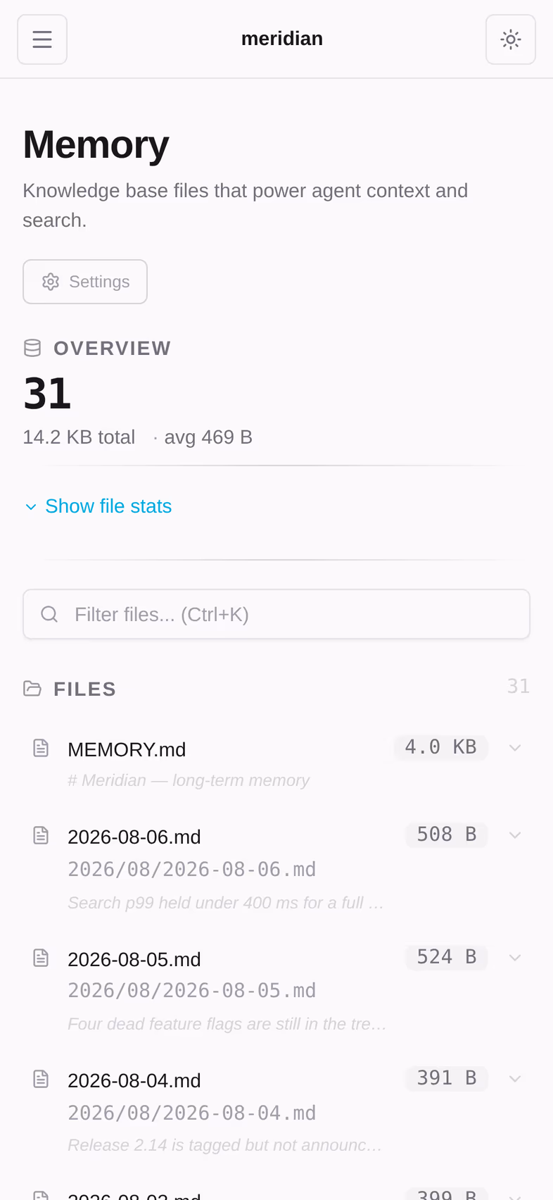 Vector memory — what the brain remembers, scored and decaying over time.