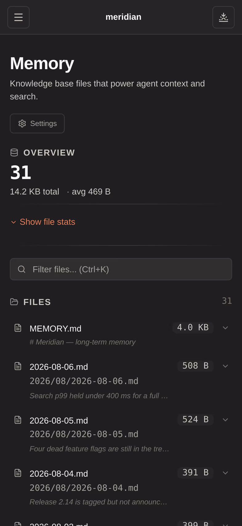 Vector memory — what the brain remembers, scored and decaying over time.