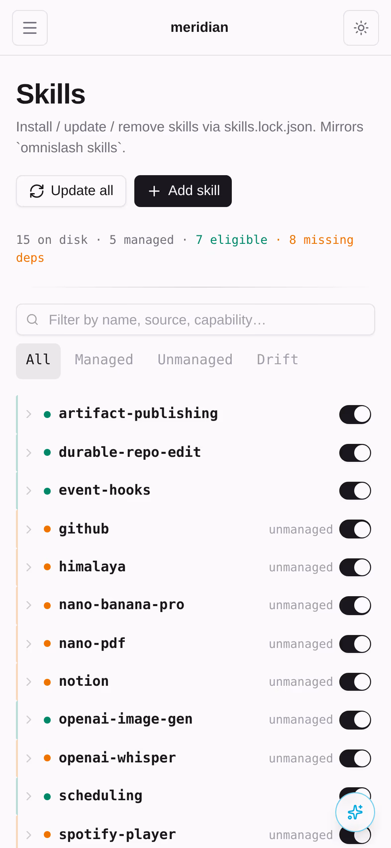 Skills discovered from the brain repo and offered to agents.