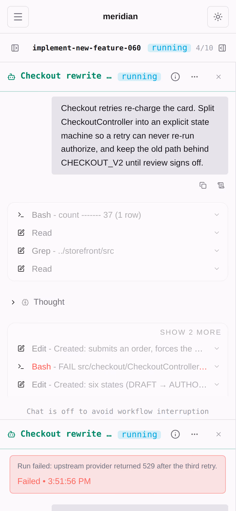 Every agent working one workflow run, on one board, streaming at once.