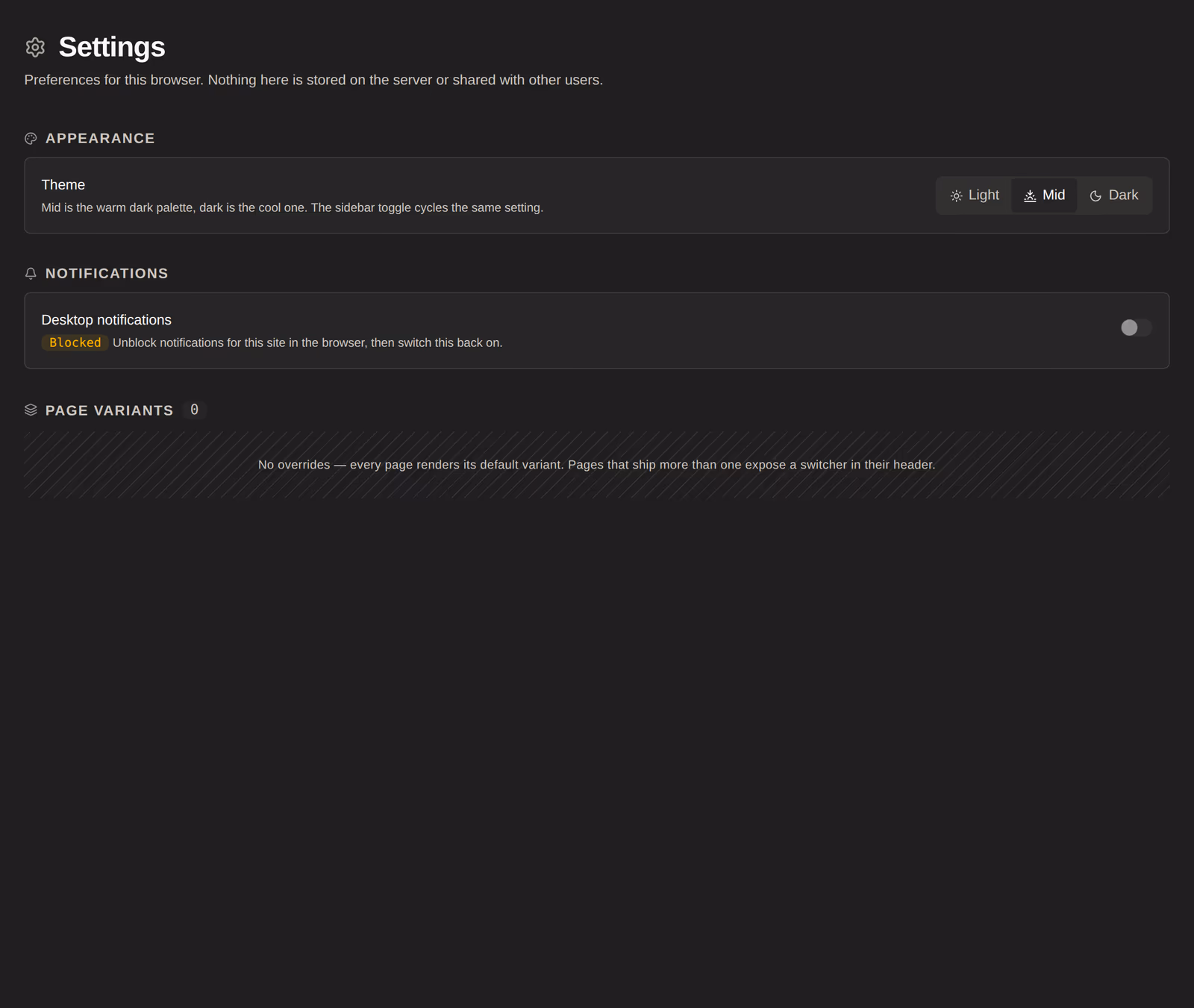 Operator settings for the control plane itself.